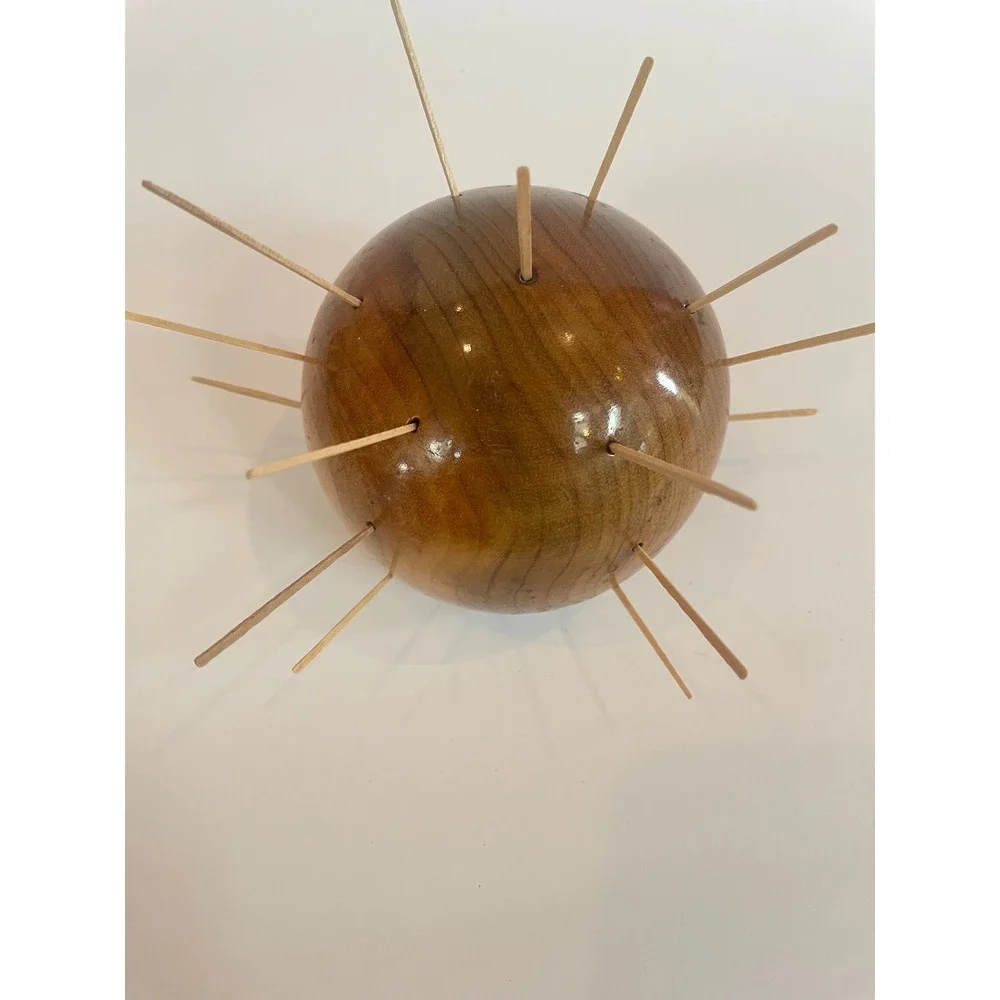 Vintage Oregon Myrtlewood Toothpick Holder Sphere | Mid Century Porcupine